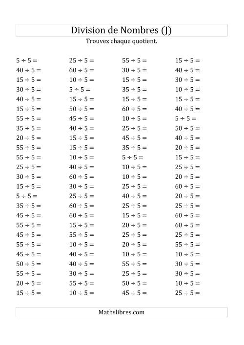 Division de Nombres Par 5 (Quotient 1 - 12) (J)