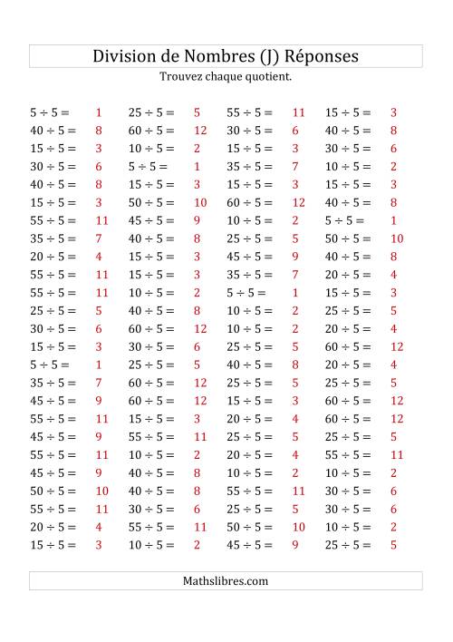 Division de Nombres Par 5 (Quotient 1 - 12) (J) page 2