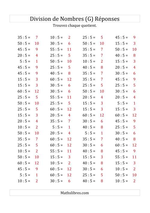 Division de Nombres Par 5 (Quotient 1 - 12) (G) page 2