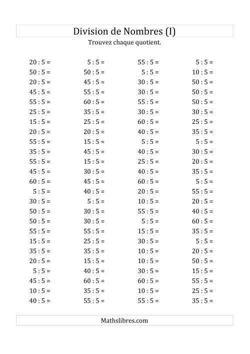 Division de Nombres Par 5 (Quotient 1 - 12) (I)