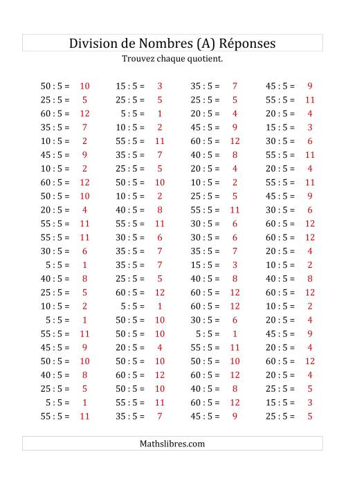 Division de Nombres Par 5 (Quotient 1 - 12) (Tout) page 2