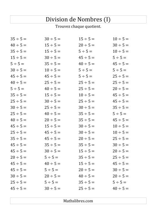 Division de Nombres Par 5 (Quotient 1 - 9) (I)