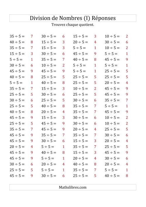 Division de Nombres Par 5 (Quotient 1 - 9) (I) page 2
