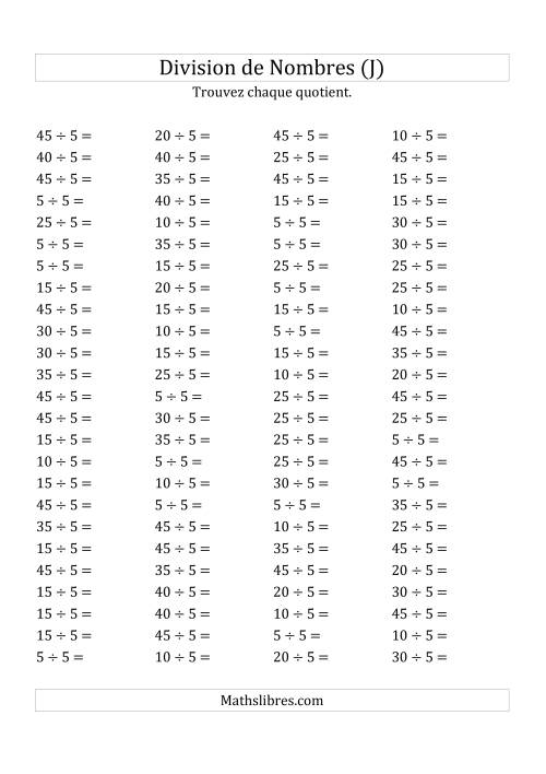Division de Nombres Par 5 (Quotient 1 - 9) (J)