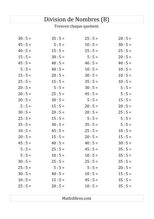 Division de Nombres Par 5 (Quotient 1 - 9) (B)