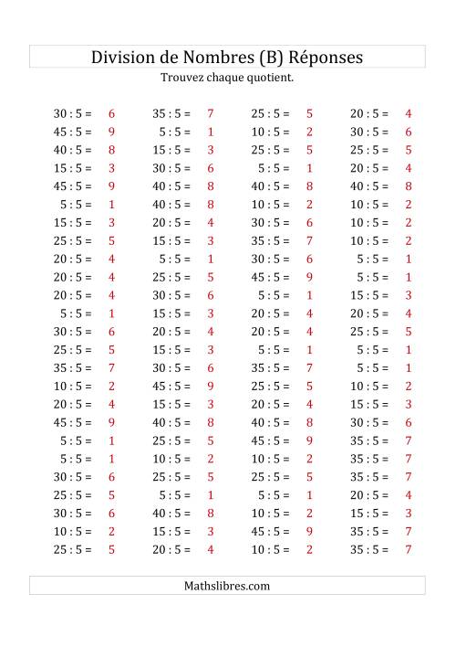 Division de Nombres Par 5 (Quotient 1 - 9) (B) page 2
