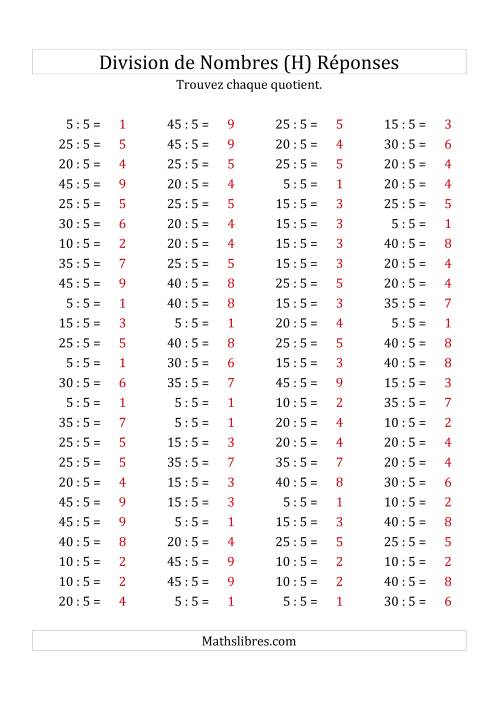 Division de Nombres Par 5 (Quotient 1 - 9) (H) page 2