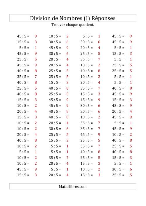 Division de Nombres Par 5 (Quotient 1 - 9) (I) page 2