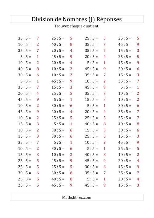 Division de Nombres Par 5 (Quotient 1 - 9) (J) page 2