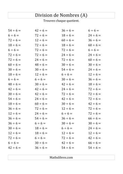 Division de Nombres Par 6 (Quotient 1 - 12) (A)