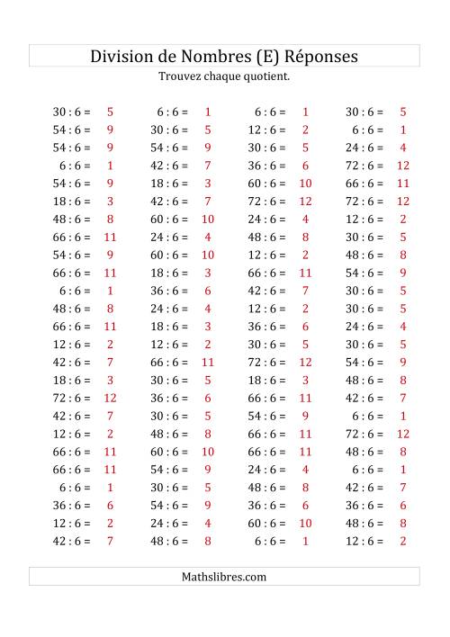 Division de Nombres Par 6 (Quotient 1 - 12) (E) page 2