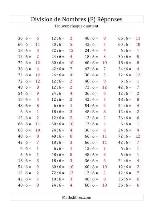 Division de Nombres Par 6 (Quotient 1 - 12) (F) page 2
