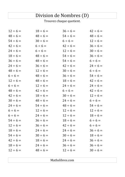 Division de Nombres Par 6 (Quotient 1 - 9) (D)