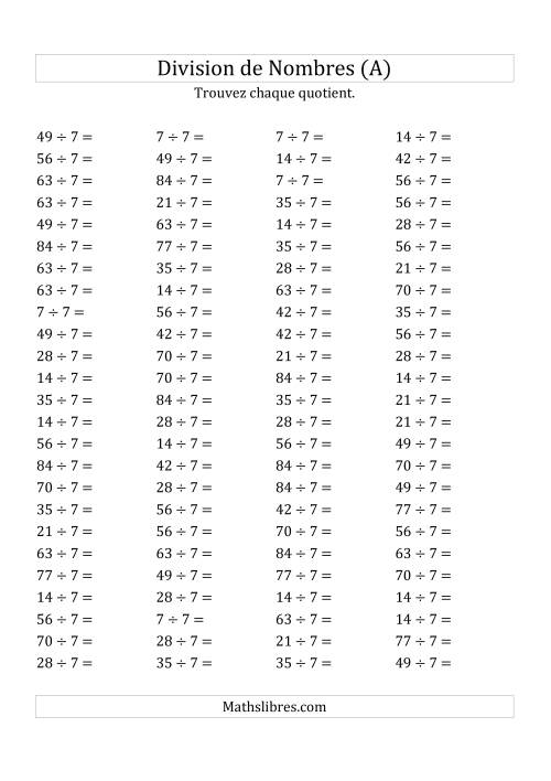 Division de Nombres Par 7 (Quotient 1 - 12) (A)