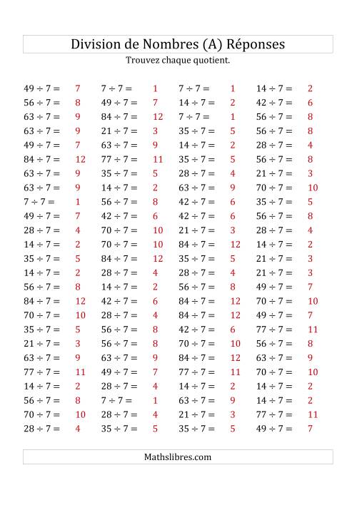 Division de Nombres Par 7 (Quotient 1 - 12) (A) page 2