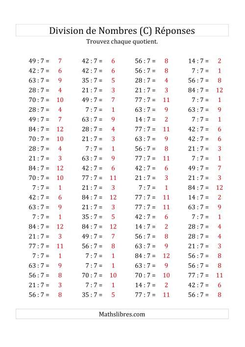 Division de Nombres Par 7 (Quotient 1 - 12) (C) page 2