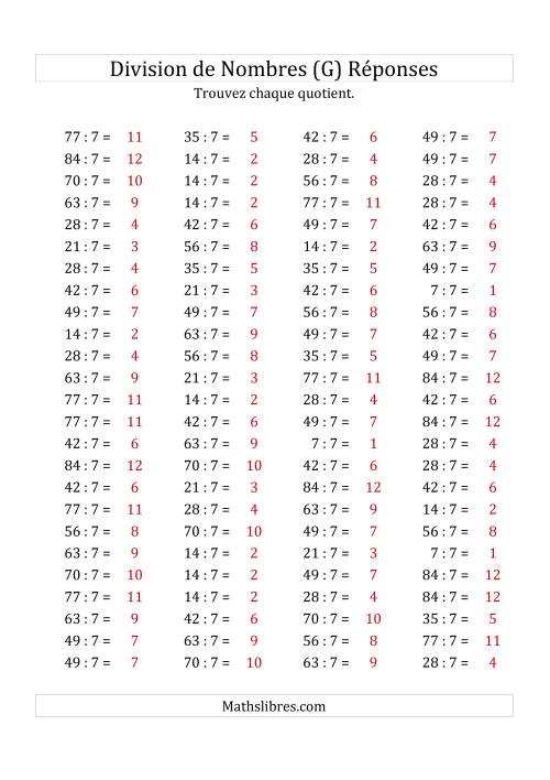 Division de Nombres Par 7 (Quotient 1 - 12) (G) page 2