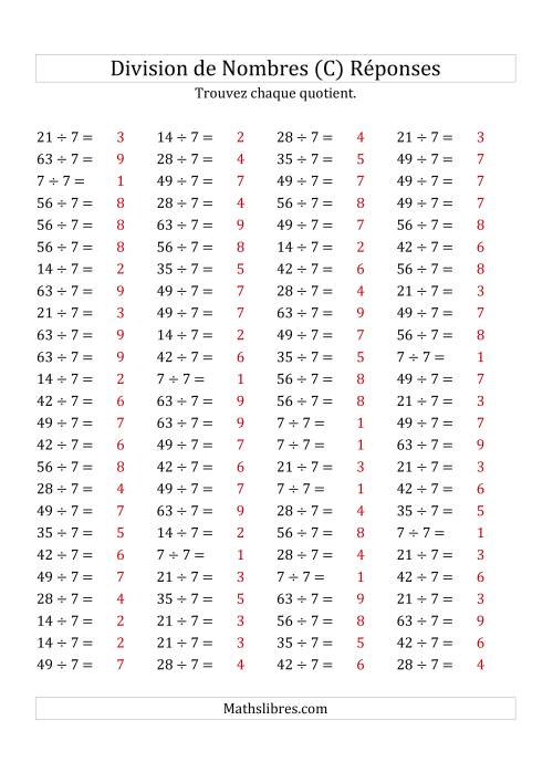 Division de Nombres Par 7 (Quotient 1 - 9) (C) page 2