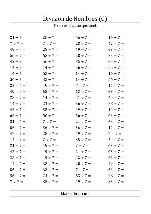 Division de Nombres Par 7 (Quotient 1 - 9) (G)