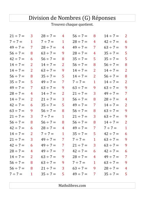 Division de Nombres Par 7 (Quotient 1 - 9) (G) page 2