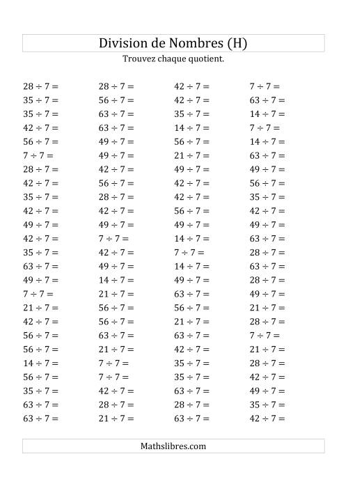 Division de Nombres Par 7 (Quotient 1 - 9) (H)