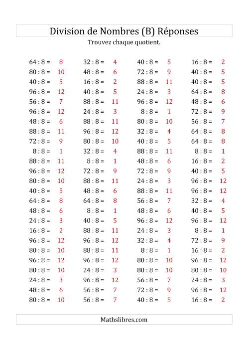 Division de Nombres Par 8 (Quotient 1 - 12) (B) page 2
