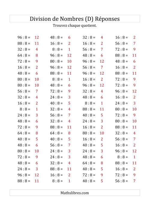 Division de Nombres Par 8 (Quotient 1 - 12) (D) page 2