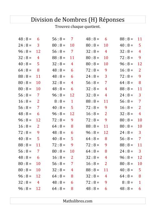 Division de Nombres Par 8 (Quotient 1 - 12) (H) page 2