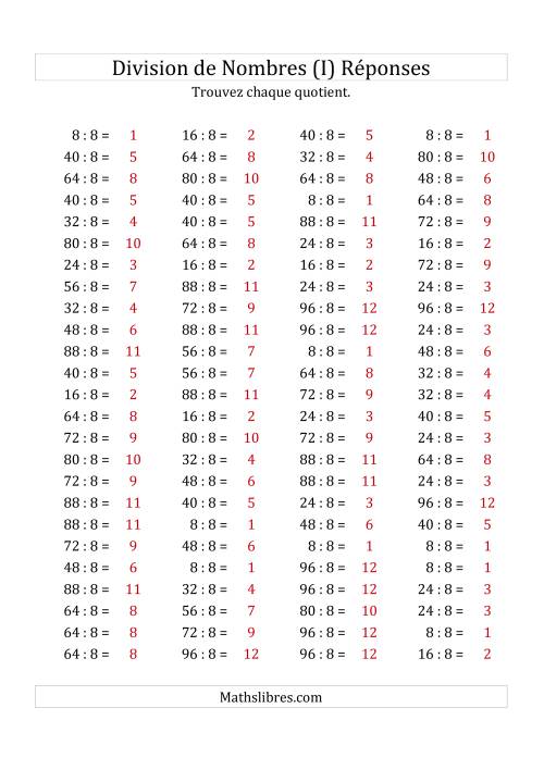 Division de Nombres Par 8 (Quotient 1 - 12) (I) page 2