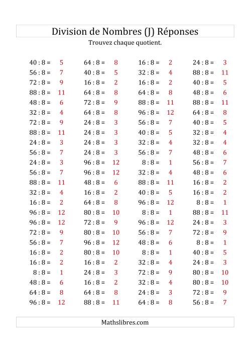 Division de Nombres Par 8 (Quotient 1 - 12) (J) page 2
