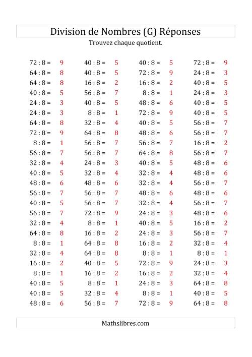 Division de Nombres Par 8 (Quotient 1 - 9) (G) page 2