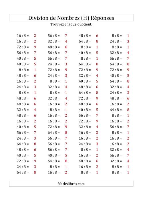 Division de Nombres Par 8 (Quotient 1 - 9) (H) page 2