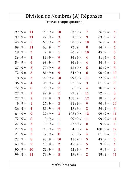 Division de Nombres Par 9 (Quotient 1 - 12) (Tout) page 2