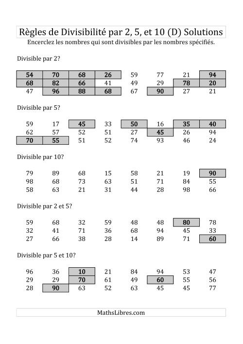 Divisibilité par 2, 5 et 10 -- 2-chiffres (D) page 2
