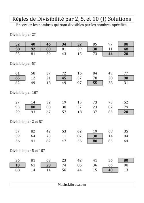 Divisibilité par 2, 5 et 10 -- 2-chiffres (J) page 2