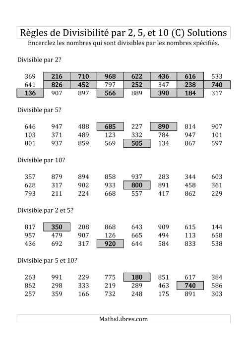 Divisibilité par 2, 5 et 10 -- 3-chiffres (C) page 2