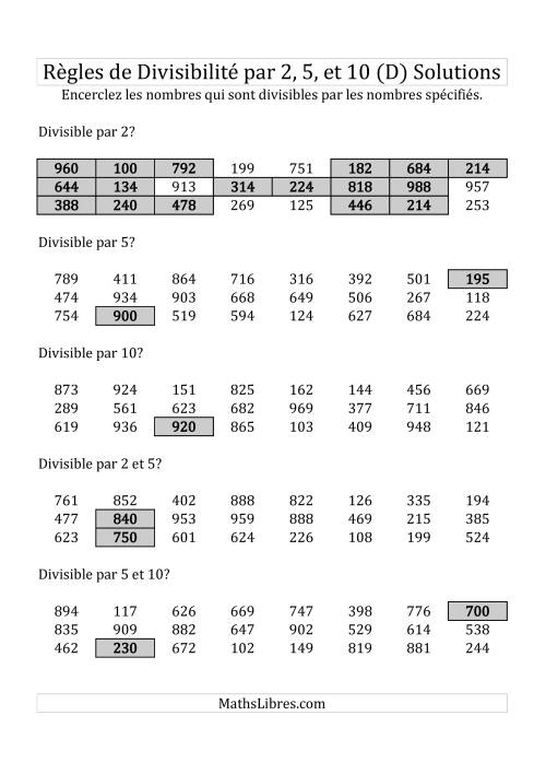 Divisibilité par 2, 5 et 10 -- 3-chiffres (D) page 2