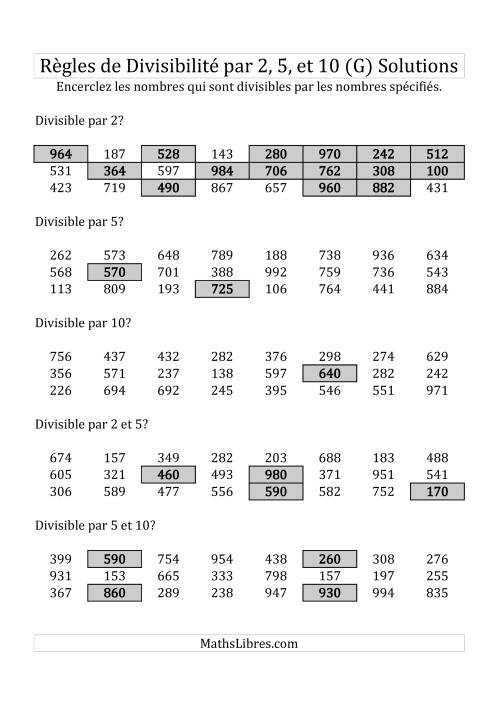 Divisibilité par 2, 5 et 10 -- 3-chiffres (G) page 2
