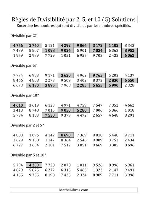 Divisibilité par 2, 5 et 10 -- 4-chiffres (G) page 2