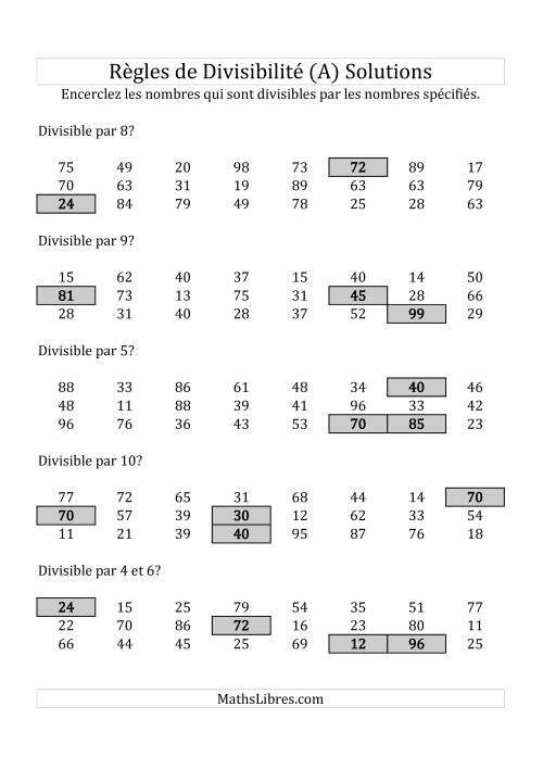 Divisibilité par chiffres 2 à 10 -- 2-chiffres (A) page 2