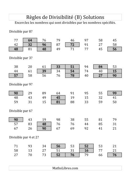 Divisibilité par chiffres 2 à 10 -- 2-chiffres (B) page 2