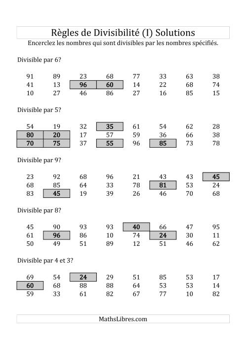 Divisibilité par chiffres 2 à 10 -- 2-chiffres (I) page 2