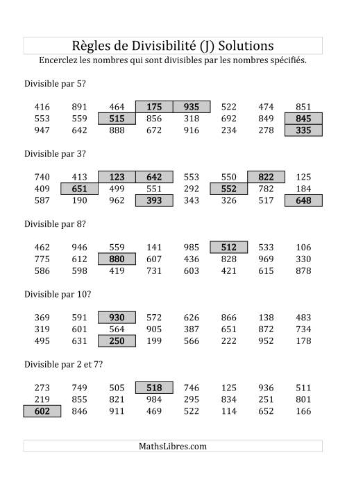 Divisibilité par chiffres 2 à 10 -- 3-chiffres (J) page 2