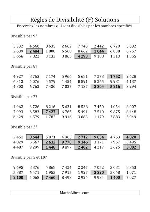 Divisibilité par chiffres 2 à 10 -- 4-chiffres (F) page 2