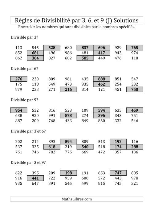 Divisibilité par 3, 6 et 9 -- 3-chiffres (J) page 2