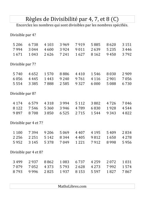 Divisibilité par 4, 7 et 8 -- 4-chiffres (C)