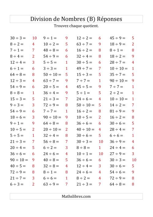 Division de Nombres Jusqu'à 100 (B) page 2