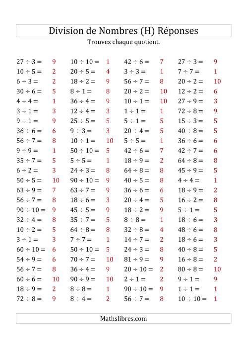 Division de Nombres Jusqu'à 100 (H) page 2