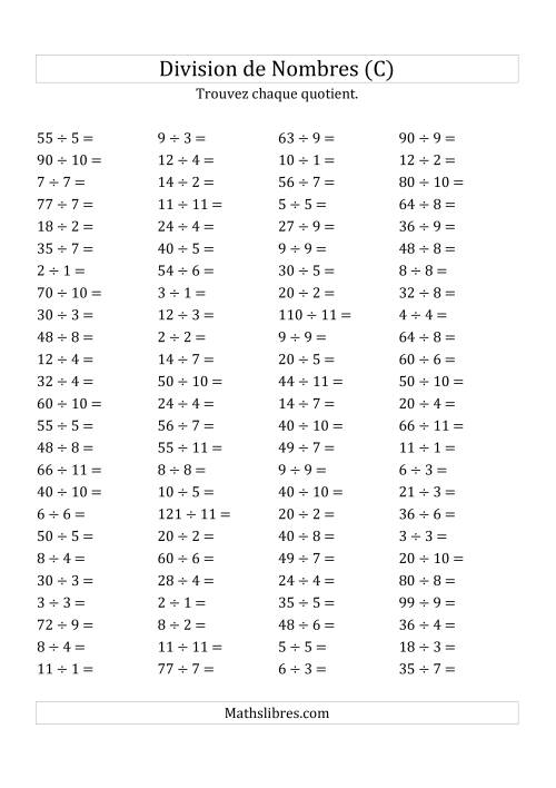 Division de Nombres Jusqu'à 121 (C)