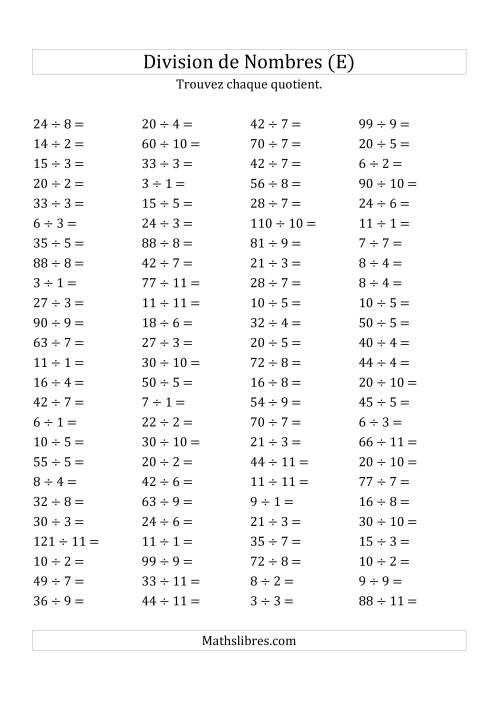 Division de Nombres Jusqu'à 121 (E)